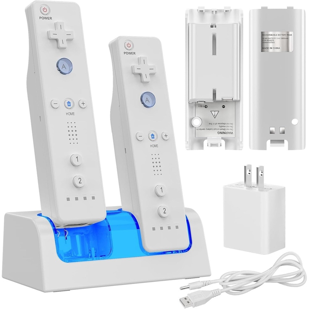 Remote Controller Charger for Wii/Wii U with 2 Pack 2800mAh Rechargeable Battery